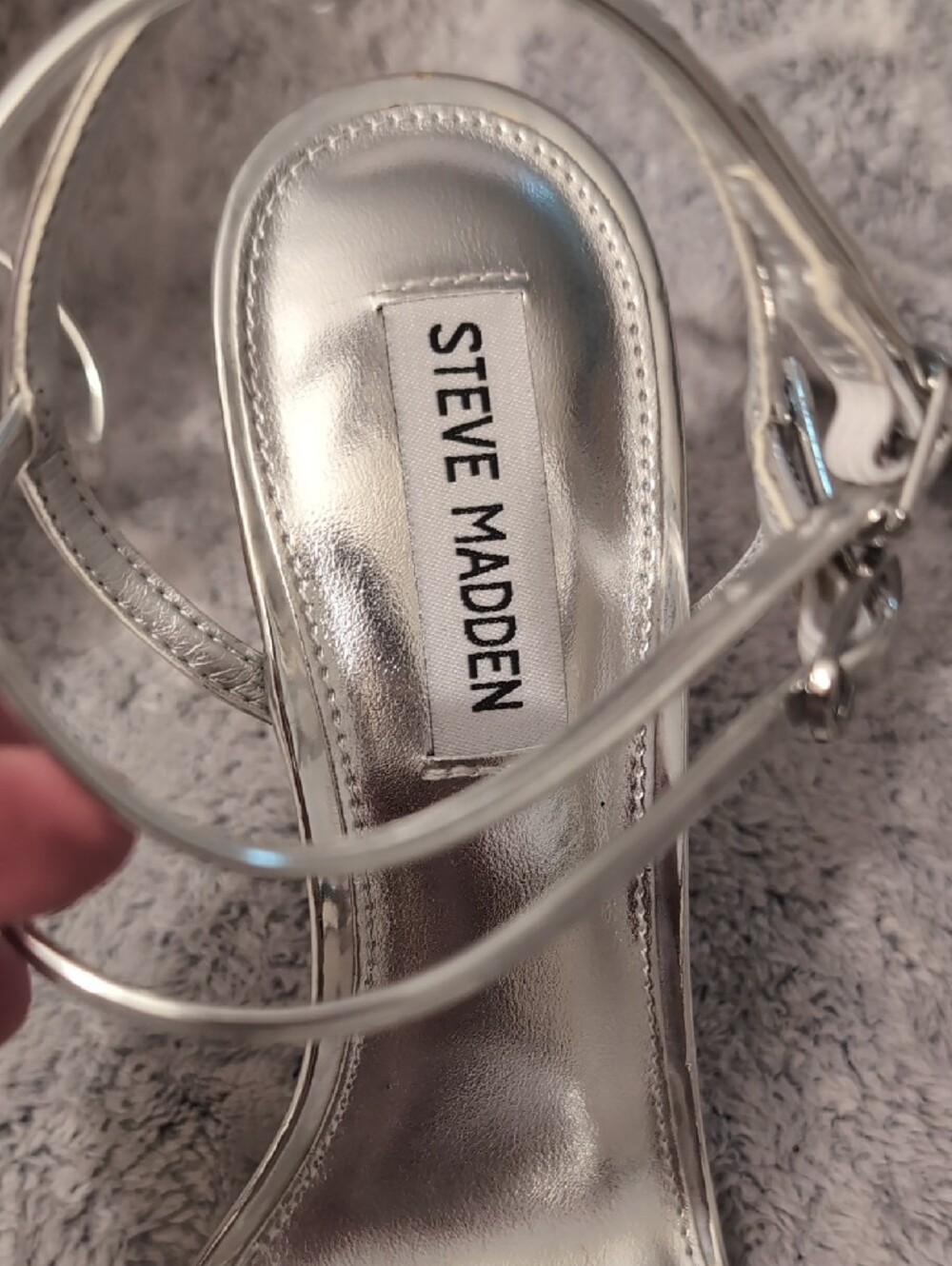 Steve Madden Silver Metallic Stiletto Ankle-Strap Sandals - Picture 5 of 6